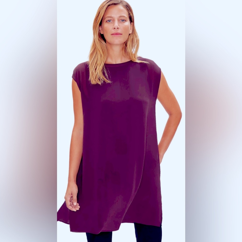 Eileen Fisher | Women's Sheer Silk Georgette Cap-Sleeve in Plum